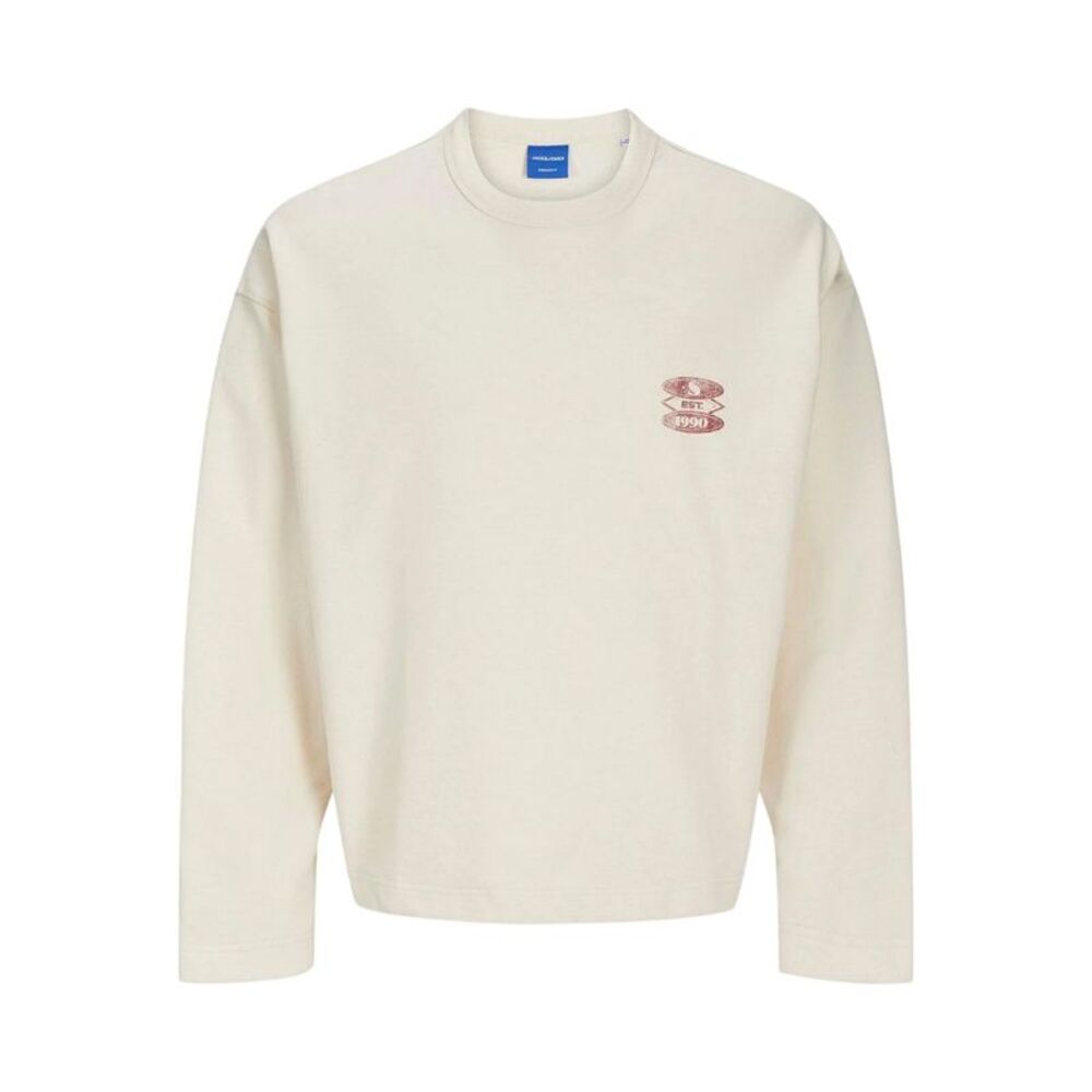 Jack And Jones Mens Graphic Print Boxy Drop Sleeve Sweatshirt / Ecru